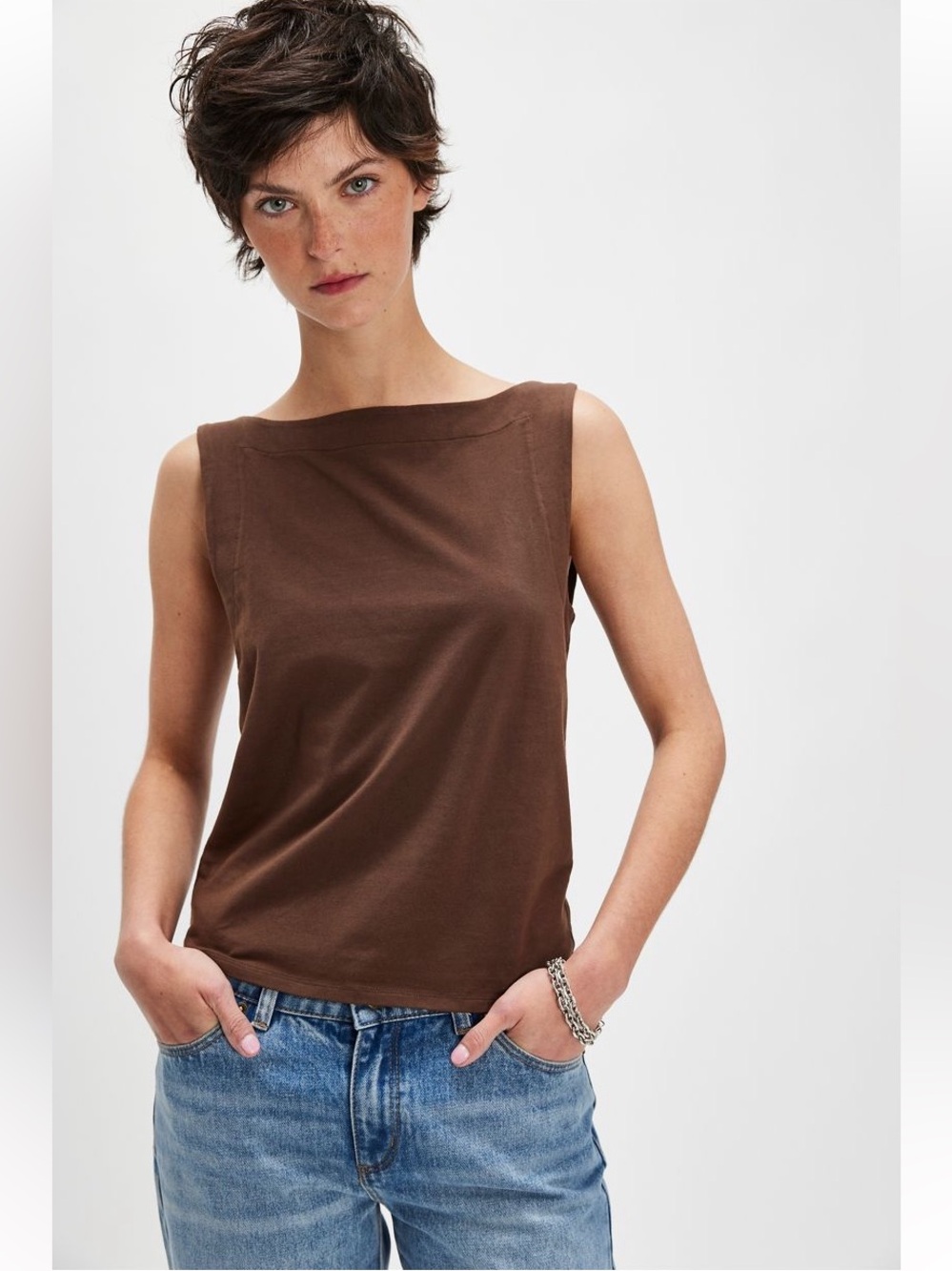 We The Free Boat Neck Muscle Top Brown